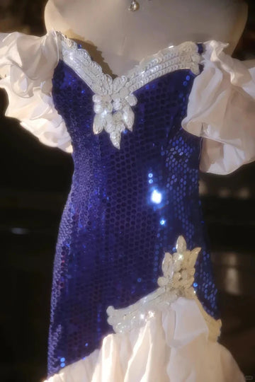 Shiny Mermaid Off the Shoulder Royal Blue Sequin Prom Dress Party Dress HZ1023